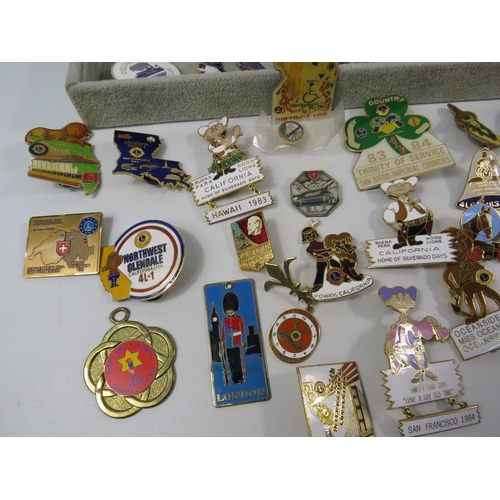 157 - Large selection of Lions & Lioness club enamel pin badges etc.