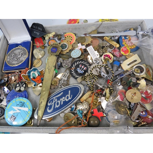 159 - Large selection of vintage badges, tokens, coins and other collectable items.