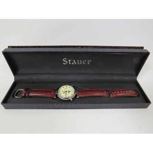 258 - Stauer Graves 23 Jewel Chronograph in very good condition and in running order. Good Leather Strap w... 