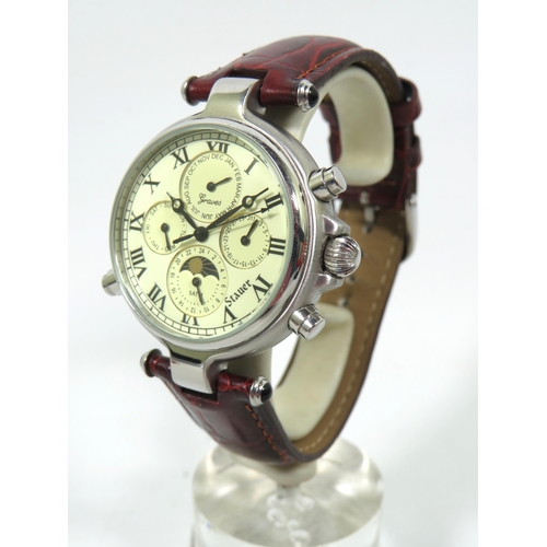 258 - Stauer Graves 23 Jewel Chronograph in very good condition and in running order. Good Leather Strap w... 