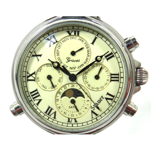 258 - Stauer Graves 23 Jewel Chronograph in very good condition and in running order. Good Leather Strap w... 