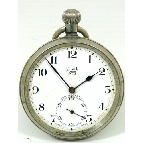 261 - Limit, Number 2, Swiss made pocket watch with Nickel Case in running order, Subsidary second dial to... 