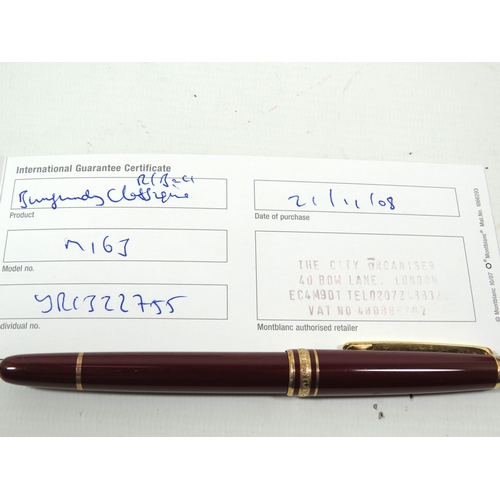 262 - Mont Blanc Gold coated Meisterstuck Classique Pen. Model number M163  Serial number JR1322755  Has  ... 