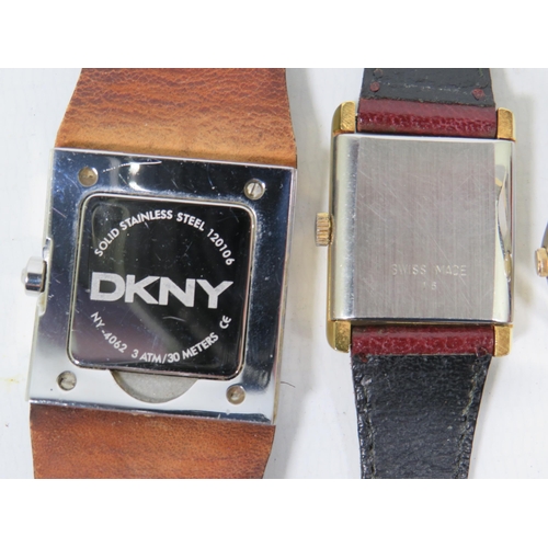 265 - Three Gents Quartz watches by DKNY, Seiko and Guillame.  All in running order. See photos