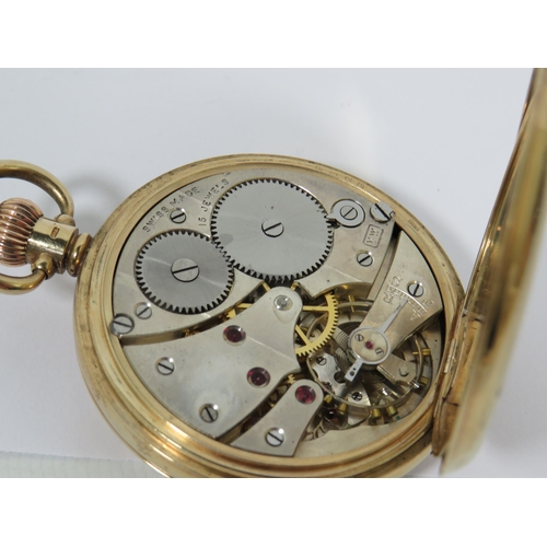 266 - Half Hunter 15 Jewel Pocket watch with Roman Numerals on pristine enamel dial. Subidiary second dial... 