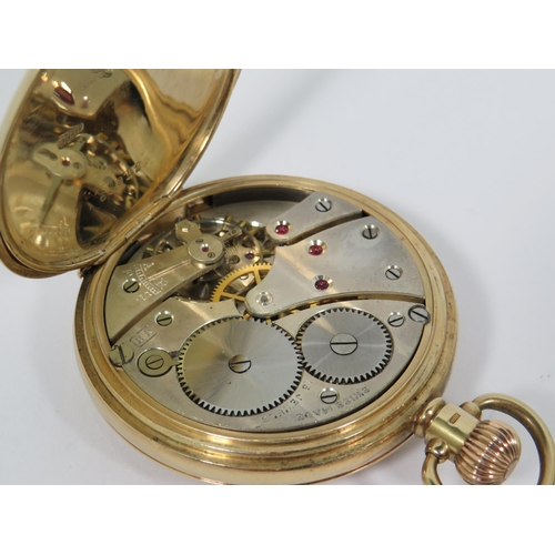 266 - Half Hunter 15 Jewel Pocket watch with Roman Numerals on pristine enamel dial. Subidiary second dial... 