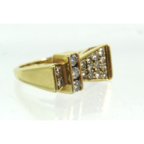 276 - Unusual designed multi Diamond set ring set in 18ct Yellow Gold mount and shank.  Finger size 'M'   ... 