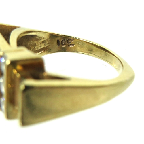 276 - Unusual designed multi Diamond set ring set in 18ct Yellow Gold mount and shank.  Finger size 'M'   ... 