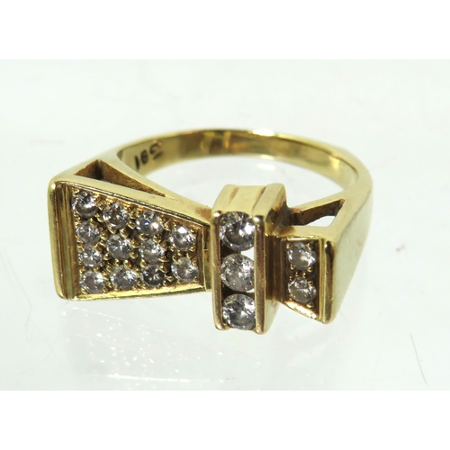 276 - Unusual designed multi Diamond set ring set in 18ct Yellow Gold mount and shank.  Finger size 'M'   ... 