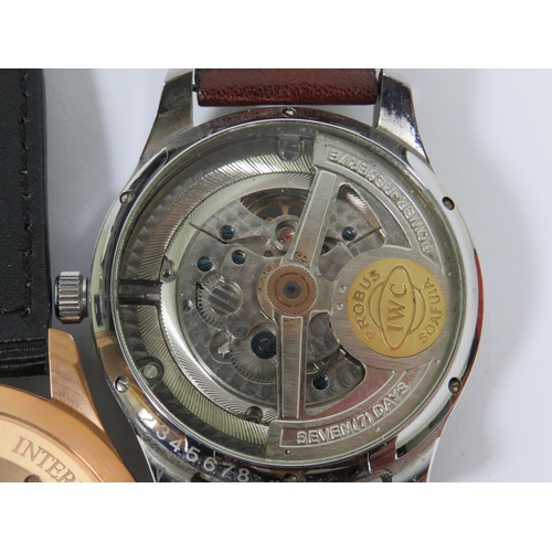 278 - Three International Watch Company Schafferhousen Automatic Chronograph watches. All with leather str... 