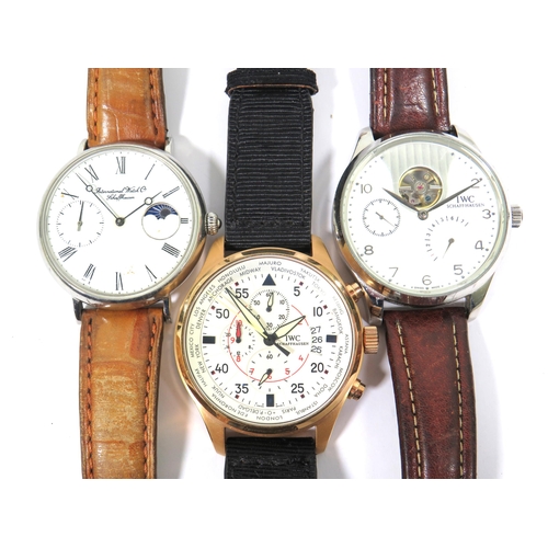 278 - Three International Watch Company Schafferhousen Automatic Chronograph watches. All with leather str... 