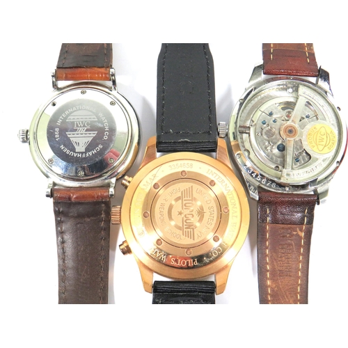 278 - Three International Watch Company Schafferhousen Automatic Chronograph watches. All with leather str... 