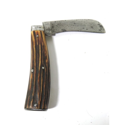 285 - Very Rare Vintage Pruning knife with Antler handle by Cross Daggers of Sheffield. Flat Bottom. See p... 