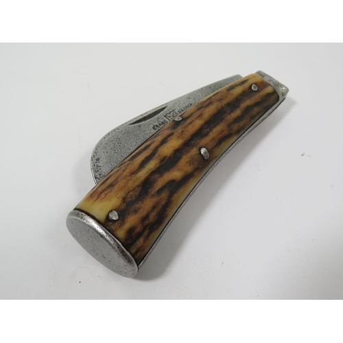 285 - Very Rare Vintage Pruning knife with Antler handle by Cross Daggers of Sheffield. Flat Bottom. See p... 