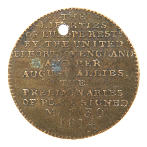 287 - Napoleonic Commemoration of Peace in Paris Treaty Medal for May 1814. Von Blucher.  See photos