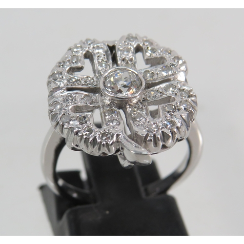 171 - 1920's Era Art Deco Style Ring with Multiple Diamonds set in a four leaf Clover pattern and set on a... 