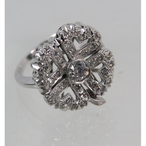 171 - 1920's Era Art Deco Style Ring with Multiple Diamonds set in a four leaf Clover pattern and set on a... 