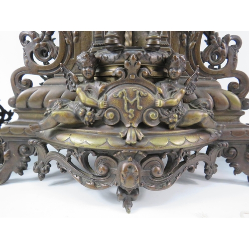 182 - Stunning French late 19th Century Bronze alloy Marti 8 day mantle clock with matching candelabras in... 