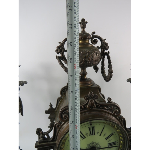 182 - Stunning French late 19th Century Bronze alloy Marti 8 day mantle clock with matching candelabras in... 