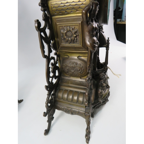 182 - Stunning French late 19th Century Bronze alloy Marti 8 day mantle clock with matching candelabras in... 