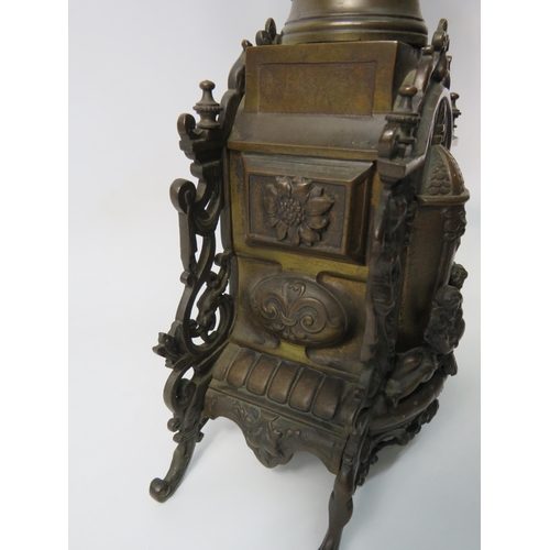 182 - Stunning French late 19th Century Bronze alloy Marti 8 day mantle clock with matching candelabras in... 