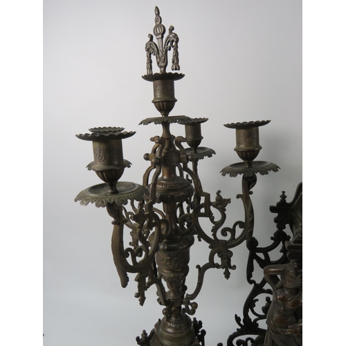 182 - Stunning French late 19th Century Bronze alloy Marti 8 day mantle clock with matching candelabras in... 