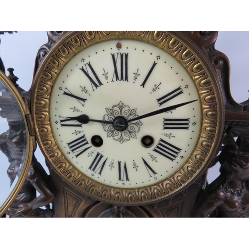 182 - Stunning French late 19th Century Bronze alloy Marti 8 day mantle clock with matching candelabras in... 