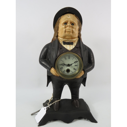 184 - Antique Bradley and Hubbard cast iron John bull mantle clock with moving eyes, in running condition ... 