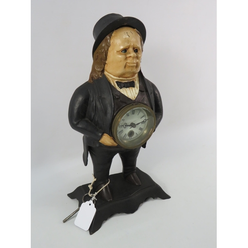 184 - Antique Bradley and Hubbard cast iron John bull mantle clock with moving eyes, in running condition ... 