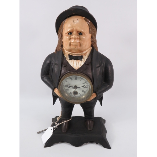 184 - Antique Bradley and Hubbard cast iron John bull mantle clock with moving eyes, in running condition ... 