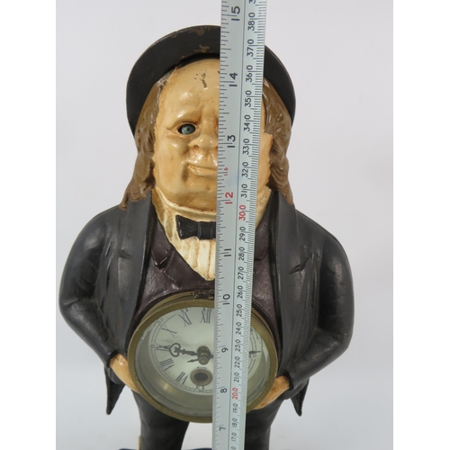 184 - Antique Bradley and Hubbard cast iron John bull mantle clock with moving eyes, in running condition ... 