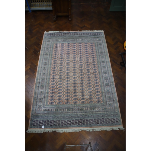 901 - Good Quality silk feel rug with tasselled edges, Eastern Style Geometric design  Measures approx 118... 