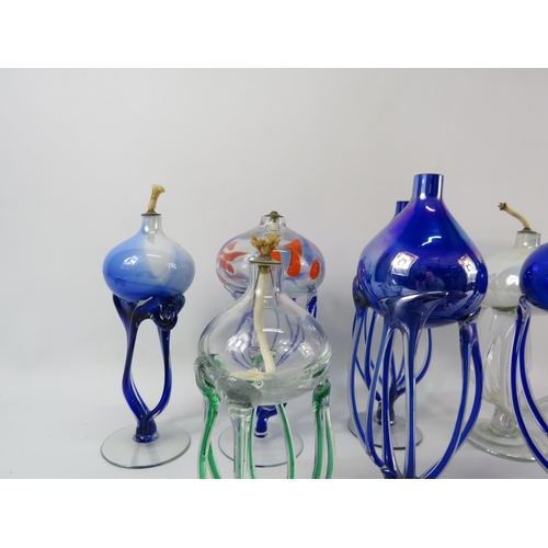 188 - Selection of Krosno art glass oil burner lamps, the tallest measures 10