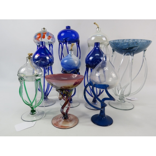 188 - Selection of Krosno art glass oil burner lamps, the tallest measures 10