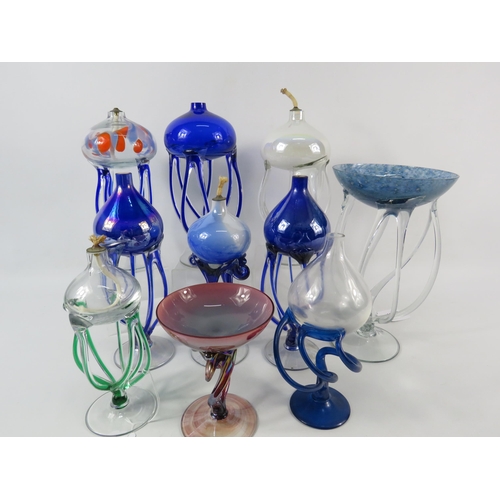 188 - Selection of Krosno art glass oil burner lamps, the tallest measures 10