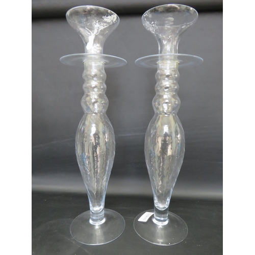 189 - Two large clear glass candlesticks, 15 3/4