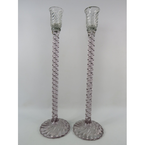 191 - Early 20th century large twisted stem glass candlesticks, 22.5