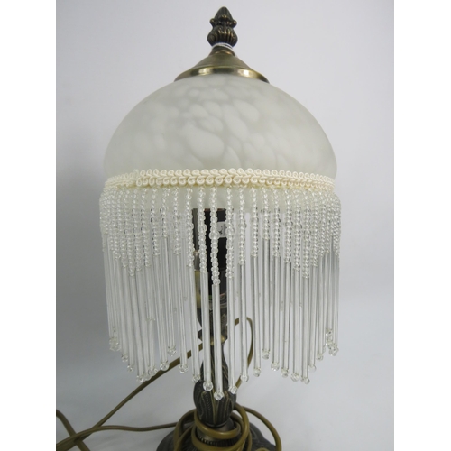 196 - Pair of glass beaded fringed table lamps.