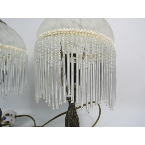 196 - Pair of glass beaded fringed table lamps.