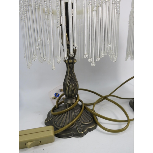 196 - Pair of glass beaded fringed table lamps.