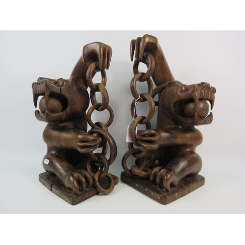 198 - Pair of large Mah Meri tribe wood carvings Moyang Harimau Berantai (Tiger Spirit in chains)Carved fr... 