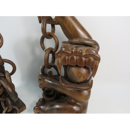 198 - Pair of large Mah Meri tribe wood carvings Moyang Harimau Berantai (Tiger Spirit in chains)Carved fr... 