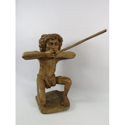 199 - Large Mah Meri tribe wood carving of a hunter and a blowpipe, approx 17.5