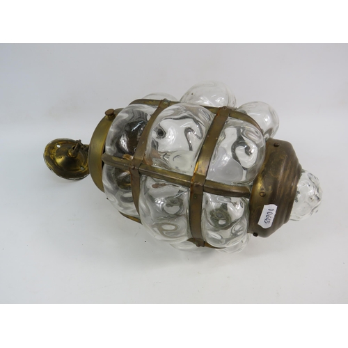 200 - Vintage moulded bubble glass and brass lantern. 10.5