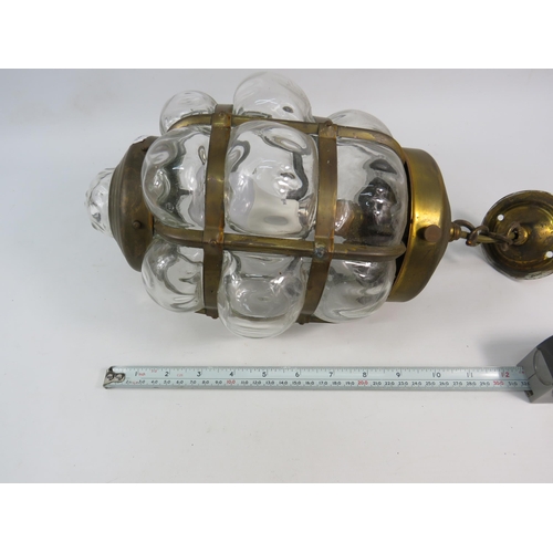 200 - Vintage moulded bubble glass and brass lantern. 10.5