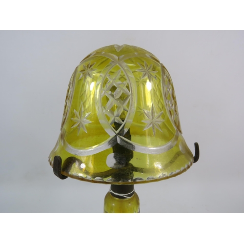 353 - A Bohemian Crystal glass yellow cut to clear table lamp (would require rewiring) 12