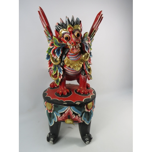 355 - Vintage wooden Bainese Garuda statue (Colourful winged dragon) Some areas do need slight restoration... 