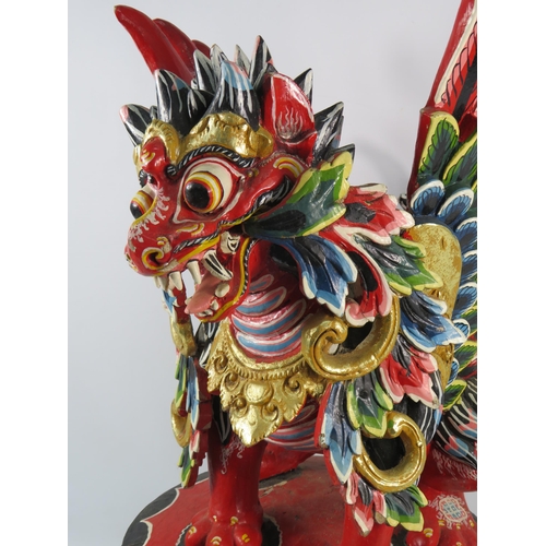 355 - Vintage wooden Bainese Garuda statue (Colourful winged dragon) Some areas do need slight restoration... 