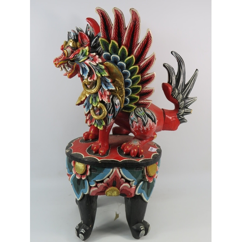 355 - Vintage wooden Bainese Garuda statue (Colourful winged dragon) Some areas do need slight restoration... 