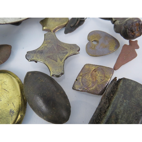 362 - Various antique metal detecting finds relating to horse harness/saddlery including one piece with lo... 